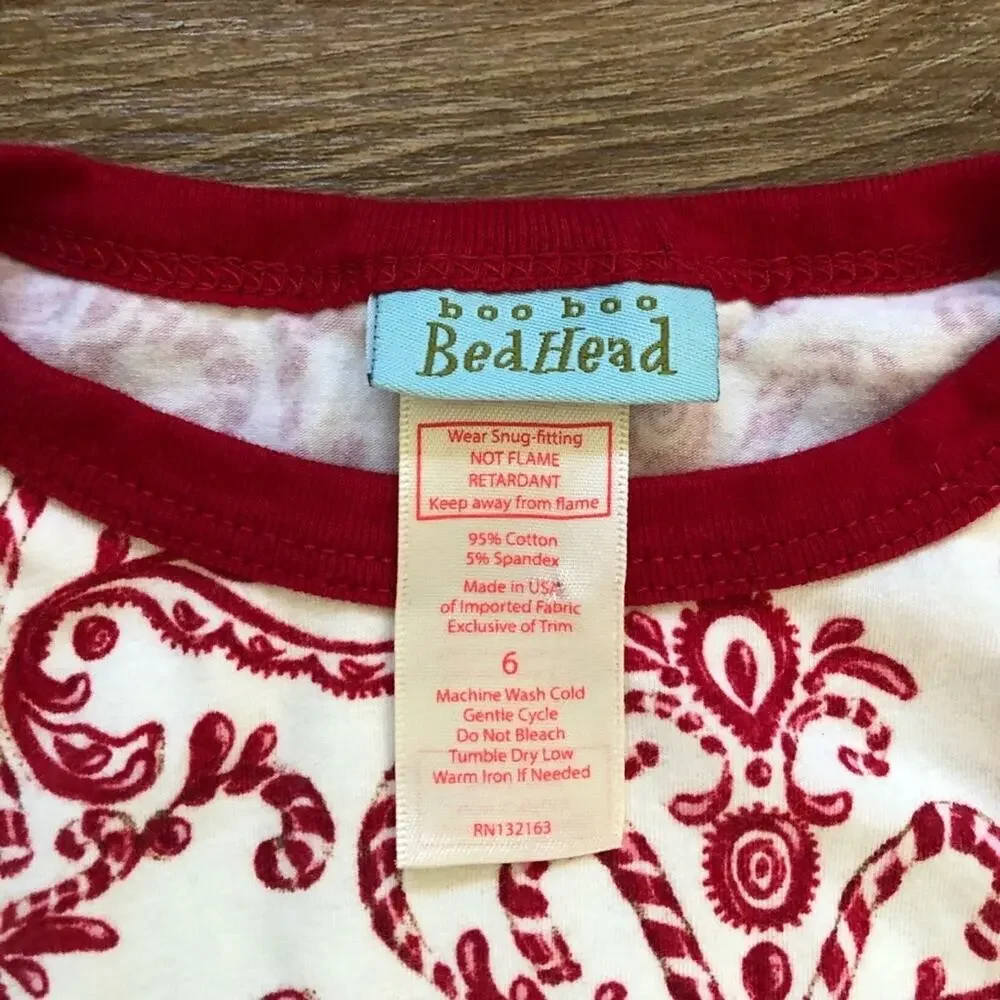 Bedhead Christmas Two Piece Pajamas Size 6 Red Cream